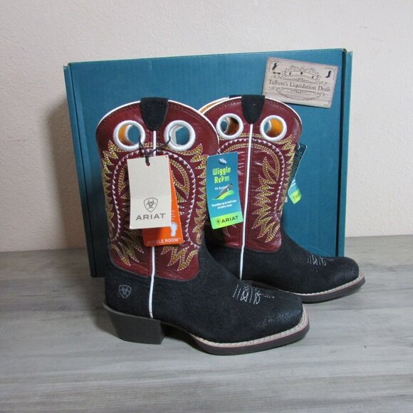 Ariat Kid's Cutter Toe Derby Monroe 8" Western Boots Black Roughout/Crim - Picture 2 of 5